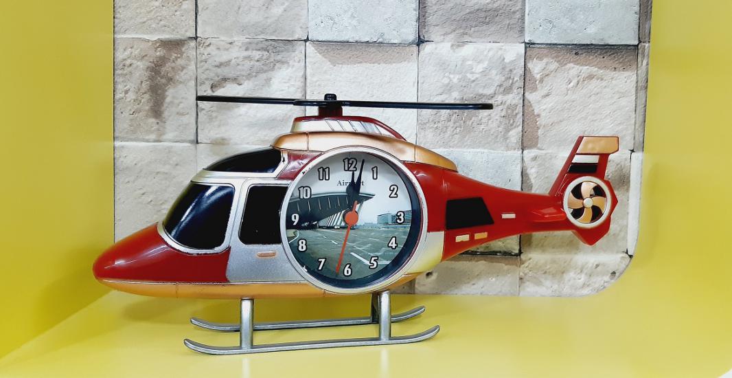 Helikopter Saat Alarmlı Kırmızı Masa Saati